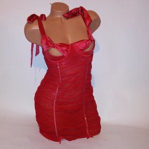 Victoria Secret Lingerie Babydoll Merriwidow Red Rhinestone Bling Bow Peek